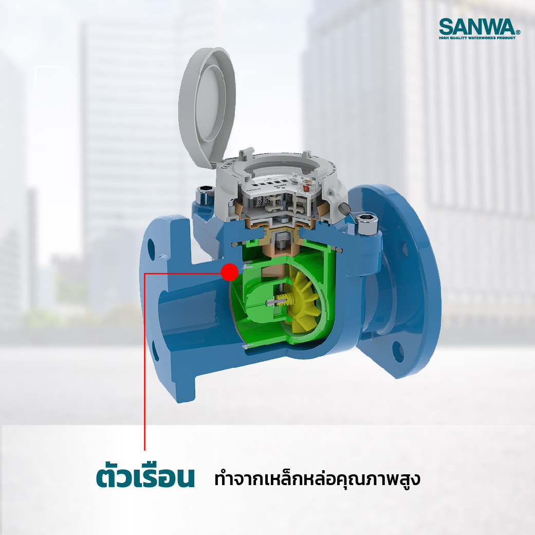 มาตรวัดน้ำ SANWA ระบบใบพัด WOLTMAN inside water meter body ตัวเรือน เหล็กหล่อ